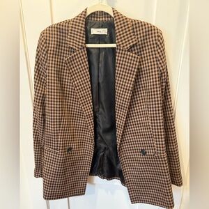 Mango Women's Tan and Black Checkered Blazer